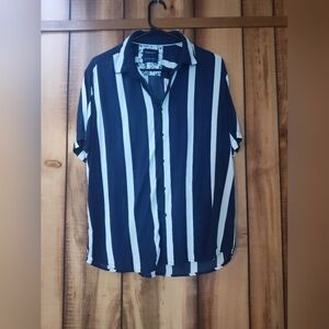 Navy and White Striped Men's Shirt